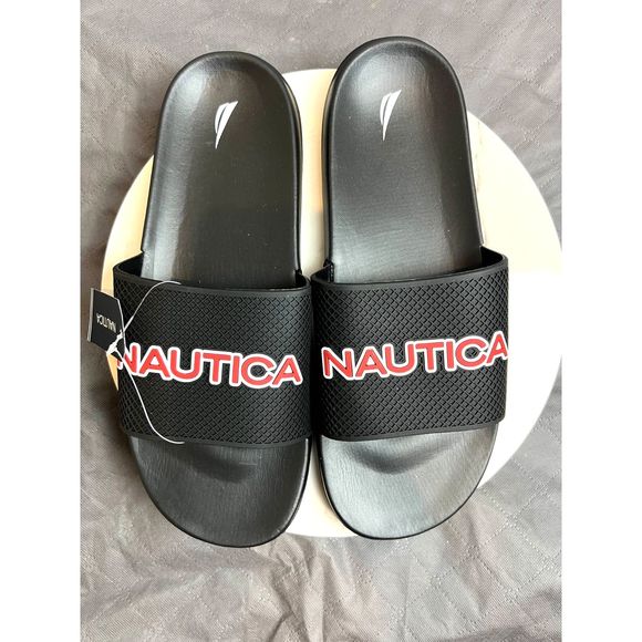 Nautica Men's Lando Shower Pool Sandals Open Toe Soft Slide Black SZ 13:NWT - Picture 1 of 13